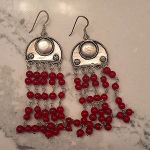 3/$10 Silver and red beads dangley earrings